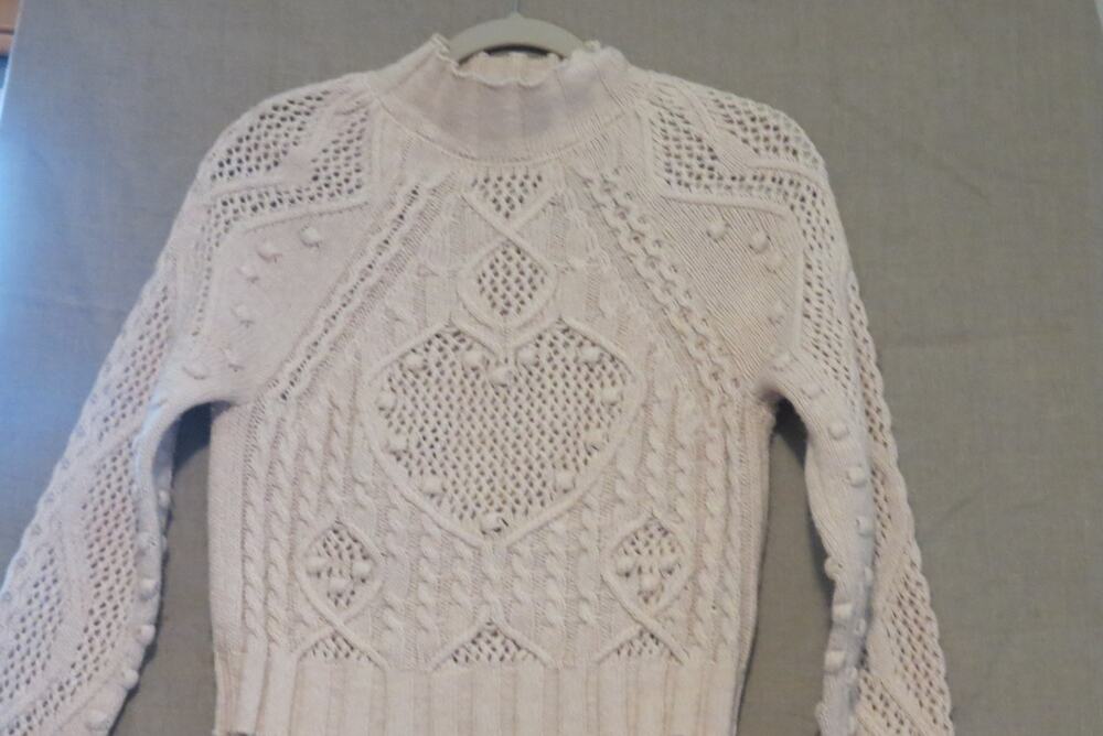 Free People Women’s XS Blush Pink/Ivory Cable Knit Mock Neck Sweater Cropped